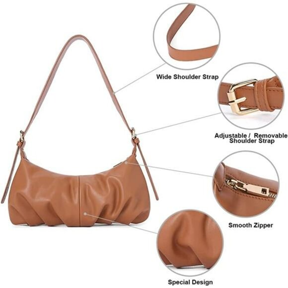 Small Hobo Dumpling Shoulder Bag Soft Leather Clutch Purse with Adjustable Strap - Picture 6 of 6